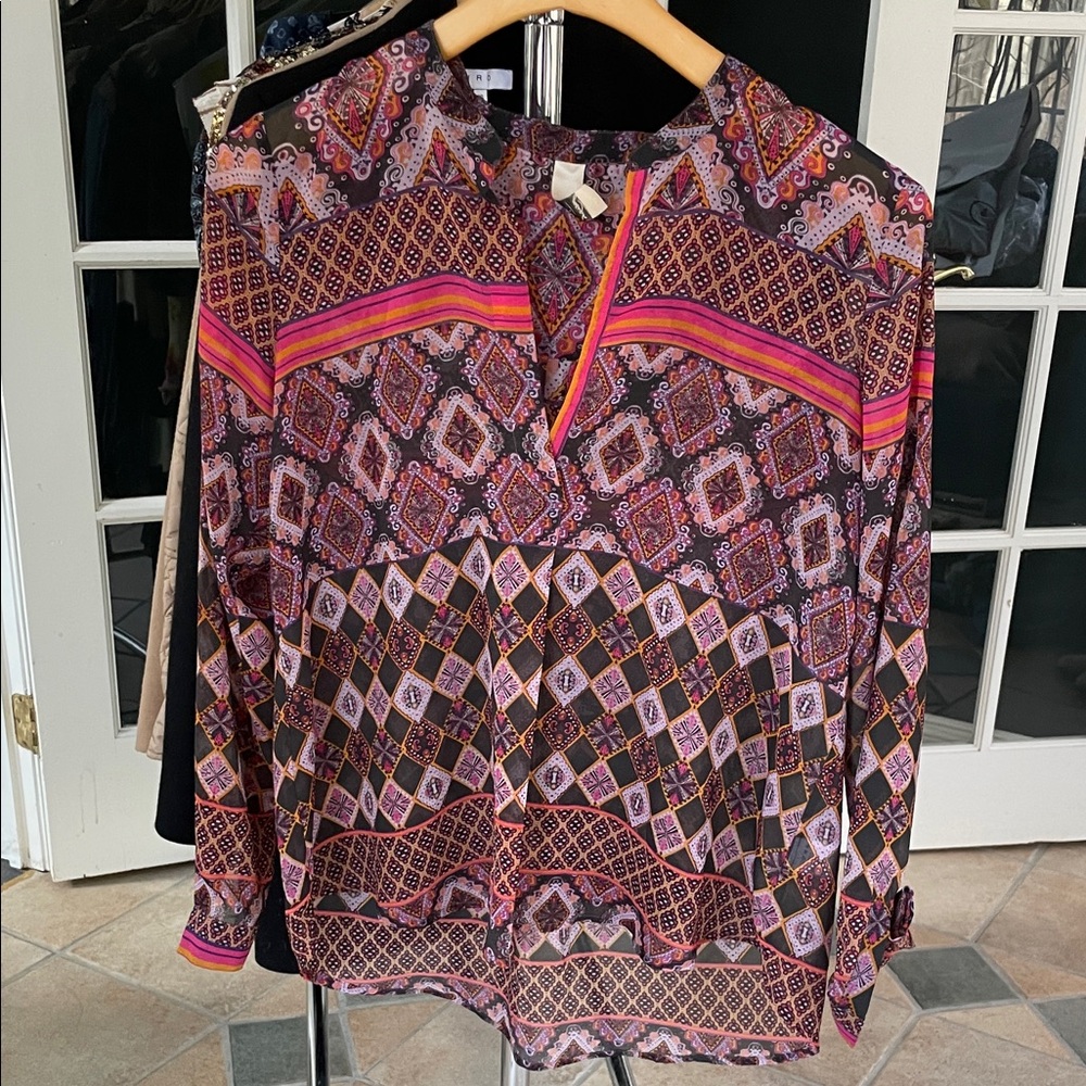 Anthropologie Pink and Purple Geometric Blouse
